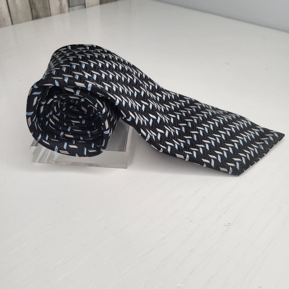 Geoffrey Beene Necktie Mens One Size Navy Blue White Woven Silk Business Tie